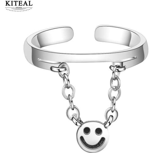 KITEAL Xmas Gift silver color size Resizeable female men\s ring Smiley face opal Engagement Wedding Jewelry Accessories