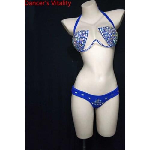Rhinestone bikini sexy bra set high-end female adult steel pipe jazz nightclub dance performance stage costume training suit