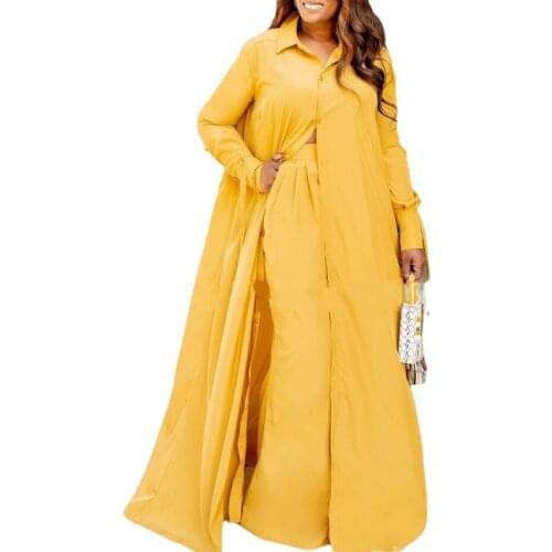 2 Piece Set African Dress Women Full Sleeve Long Shirt Robes Outfits 2021 Autumn New Solid Casual Streetwear African Pant Suits