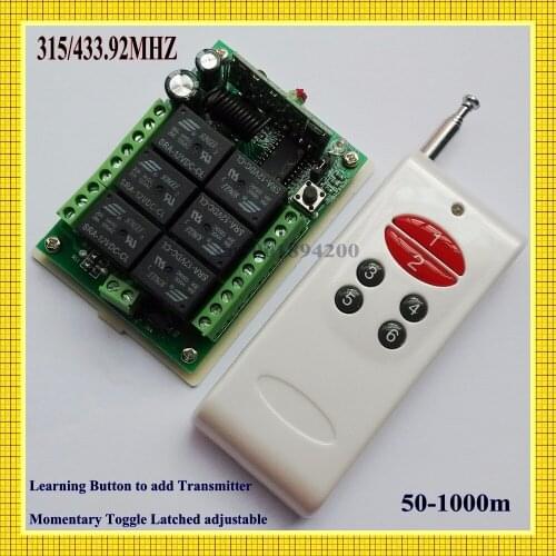 DC12V 6Channel Remote Control Switch System LED SMD Light Controller Radio Wireless Switches 315/433MHZ Momentary Toggle Latched