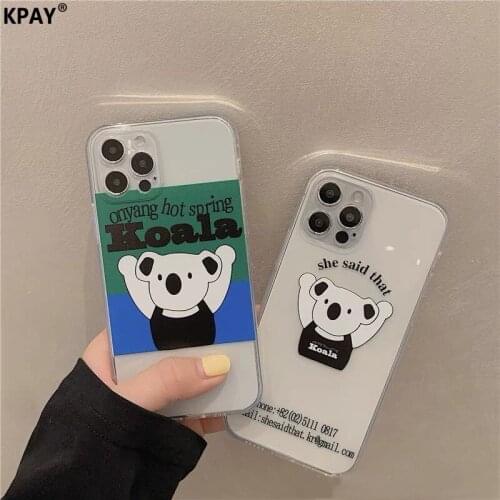 KPAY Transparent Koala Cute Phone Case For iPhone 11 12 Pro Max 7 8 Plus XR X XS SE2 Animal Shockproof Couple Soft Case Cover