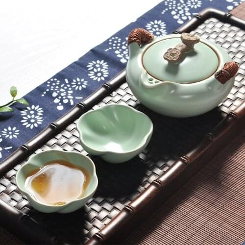 Beauty Kettle Smoothness Ru Kilns porcelain Tea sets Celadon Teapot Tea Cup Portable Travel Tea Set Teaset quik cup teacup Pot