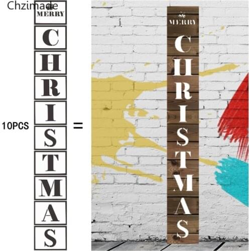 Lychee Life 10Pcs/lot Merry Christmas Layering Stencils For Walls Painting Scrapbooking Stamp Album Decor Embossing Paper Card