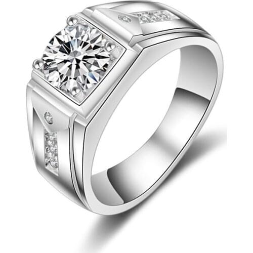 14K White Gold 1Ct Simulation Diamond Ring For Men Vintage AAA CZ Zircon Gemstone Mens Rings Wedding Party Fine Jewelry Gift