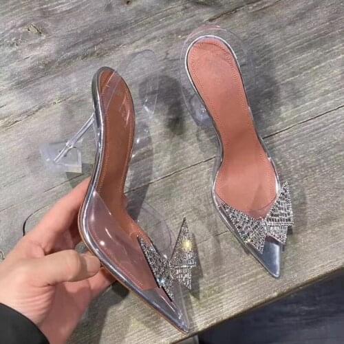 New Summer Transparent Heels Women Sandals PVC Clear Heels Shoes Woman Sexy Bow Rhinestone Ladies High Heels Shoes Sandals Pumps