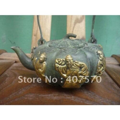 Very rare Ming Dynasty Bronze Flagon/Teapot,Sculpture Fairy,Free shipping