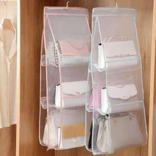 Hanging Handbag Organizer Wardrobe Closet Transparent Storage Bag Door Foldable Clear Sundry Shoe Bag with Hanger Pouch
