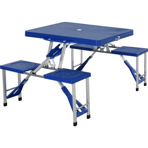 Outsunny Mesa Plegable 4 Asientos y Agujero Sombrilla Estructura Aluminio Camping Playa Picnic