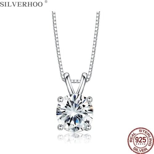 SILVERHOO Shiny Round Zircon Pendant Necklace 925 Sterling Silver Choker Statement Necklaces For Women Silver 925 Jewelry Gift