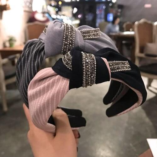 Crystal Hair Accessories Women Bow Hairbands Head Wrap Cotton Fabric Cross Knoted Turban Headband Hair Bands Girls