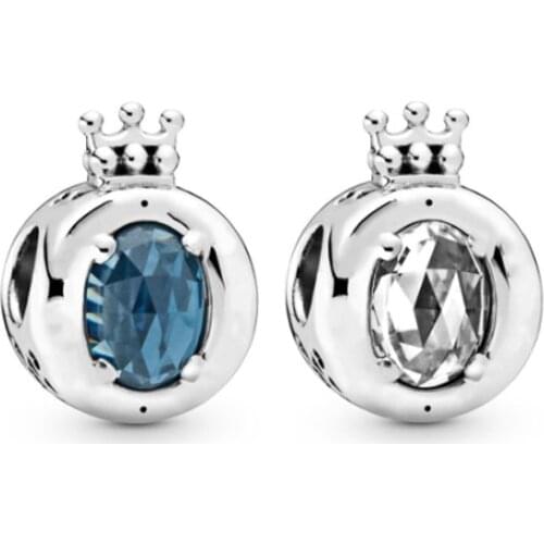 Clear & Blue CZ Sparkling Crown O Silver 925 Beads for Charms Bracelets Jewelry 925 Sterling Silver Beads for Jewelry Making