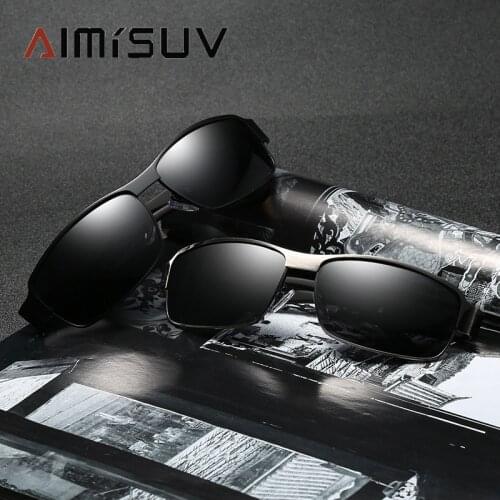 AIMISUV Rectangle Polarized Sunglasses For Men Metal Black Frame Vintage Driving Travel drip Photochromic Sunglasses Women UV400