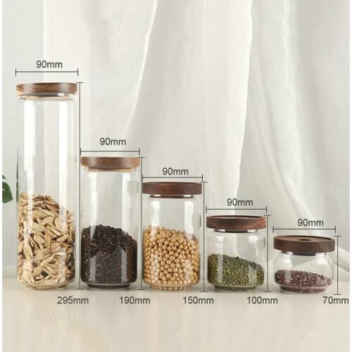 High boron silicone glass food sealing tank kitchen food transparent wood cover storage tank candy glass storage bottle