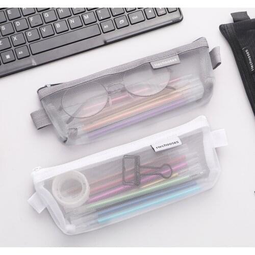 Student Pencil Bag Exam Portable Pencil Bag Simple Transparent Mesh Stationery Bag Zipper File Bag Pencil Pouch Stationery