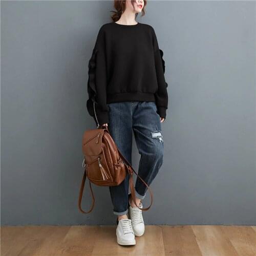 50-80KG Sweatshirt Women Spring and Autumn New Solid Color Long-sleeved Round Neck Zipper Loose Pullover Literary Simple Commute