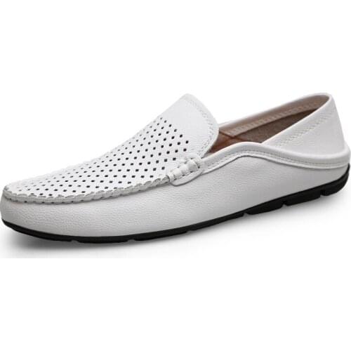 Men loafers shoes leather summer flats mens casual sneakers shoes adult mesh breathable holes light plus size 38-47