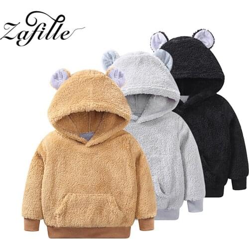 ZAFILLE 4-9Y Kids Coats Quality Soft Fleece Boys Outwear Coat Plush Cartoon Bear Girls Hoodies Winter Chidlrens Clothing