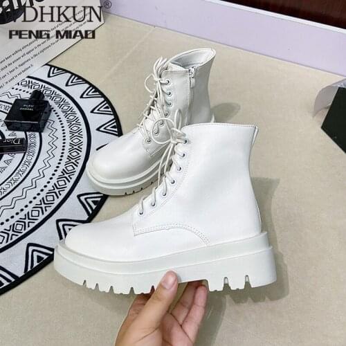 WDHKUN Size 34-43 2021 INS Woman Real Leather Ankle Boots Fashion Shoes Woman Short Winter Warm Boots Platform Heel Footwear