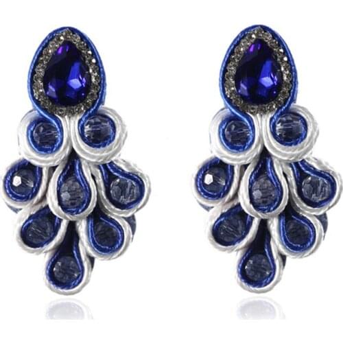 Handmade Soutache Drop earrings weaving blue black and white Rhinestone decoration womens jewelry beautiful earring Design new