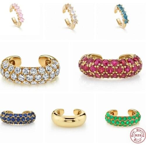 100% 925 Sterling Silver No Piercing Fake Cartilage Earring Sparkling Colorful Zircon Clip On Earrings For Women Fine Jewerly