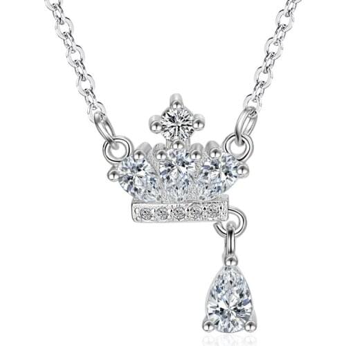 100% 925 Sterling Silver New Fashion Crown Design Shiny Zircon Short Chain Necklaces for Women Jewelry Gift Hot Sale Wholesale