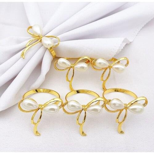 12pcs/lot Pearl bow napkin ring shop wedding napkin buckle table decoration napkin ring