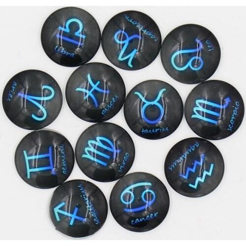 12 pieces/pack) 25mm Diameter classic blueness constellation symbol Round convex glass Cabochon for DIY Necklace Fitting