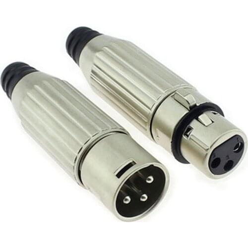 2pcs XLR 3 Pin Mic Microphone Audio Connector Male Female Plug Jack Black Karaoke Speaker Connectors