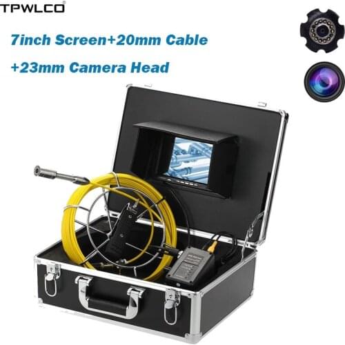 20m Cable Waterproof HD COMS 1000TVL 23mm Industry Camera With 12pcs LED 7" Display Video Pipeline Inspection Equipment System
