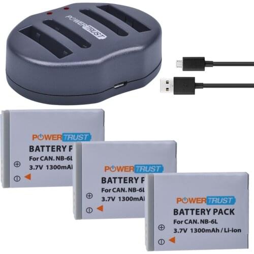 3Pcs 1300mAh NB-6L NB6L NB 6L Camera Battery + Dual USB Charger for Canon IXUS 310 SX275 SX280 SX510 200 105 210 300 S90 S95