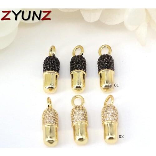5PCS, Dainty CZ Pave Gold Pill Bar Pendant, Gold Plated Cubic Zircon Charm Pendant for Bracelet Necklace Earring Component