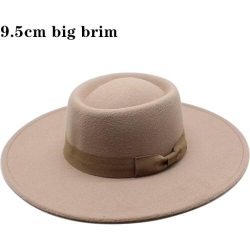 9.5cm wide brim bowknot bowler hat ladies elegant retro style British woolen jazz hat autumn and winter solid color Panama hat