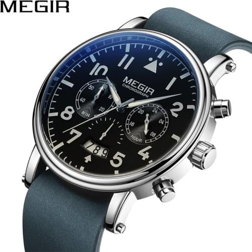 MEGIR Official Blue Leather Bracelet Mens Sports Watch Luminous Waterproof Quartz Wristwatch Clock Relojes Hombre 2020 Modernos