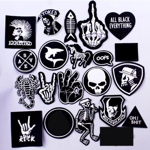 Black And White Letter Patch For Clothing Iron On Embroidered Patches For Clothes Appliques For Diy T-shirt Badges Punk Patch