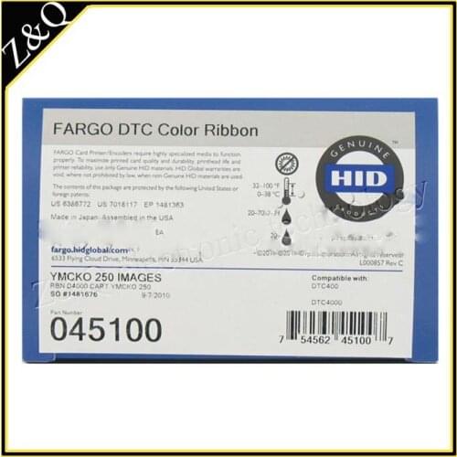 HID Fargo45100 YMCKO color ribbon for DTC4000 id pvc plastic card printer,250 Prints Every Piece