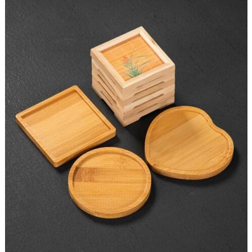 Japanese style coaster wooden cover square round wooden coffee cup mat placemat potholder bamboo tea cup holder carved style