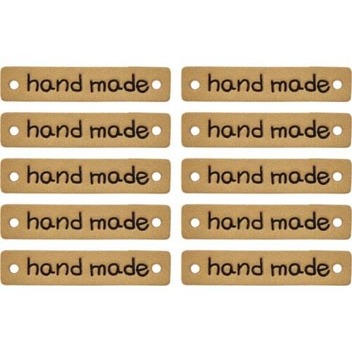 24Pcs PU Leather Handmade Labels Tags Embossed Hand Made With Hole Letter Garment Labels For Garment Clothes Diy Sewing Crafts