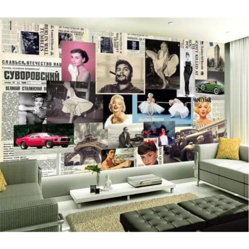 European Retro Newspaper Background Marilyn Monroe Photo Large Mural Wallpaper Living Room Bedroom TV Backdrop 3d Wallpaper