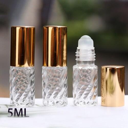 250 Pcs 5ml Essential oil Perfume Bottle Roller Bottles Clear Glass Twill Large Bead Deodorant Container Cosmetic Accessories