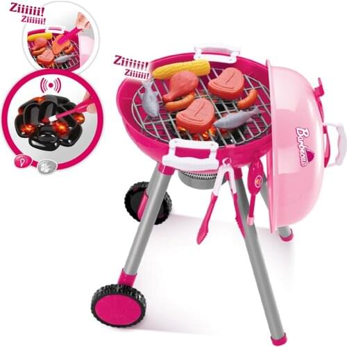 Simulation Mini Outdoor Barbecue Game Toy Set Lighting Sound BBQ Variety Barbecue Cart Play House Toy For Children Kids Boy Girl