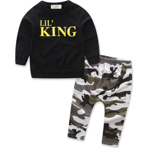 1-5Years Kids Baby Boys Clothes Set Summer Autumn Kids Long Sleeve T-shirt +Camouflage Pants Baby Outfits Children Clothing