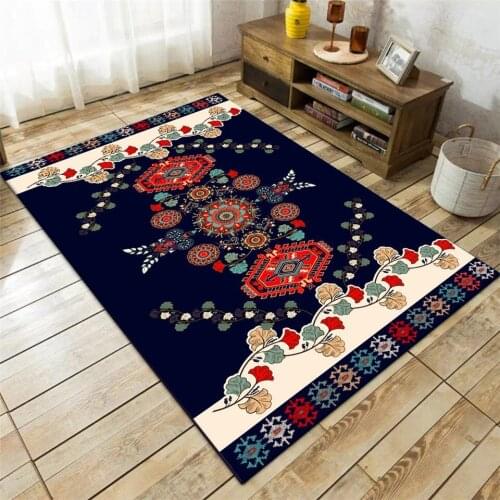 Wishstar Geometric Floral Blue Carpet Living Room Europe Ethnic Style Flower Rug Floor Mat Bedroom Hallway Carpet