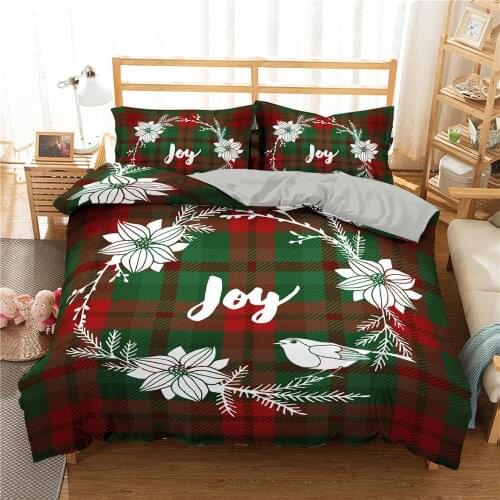 Red Christmas Printed Bedding Set Duvet Cover Quilt Cover Pillowcase Queen Size Kawaii Bedding Set