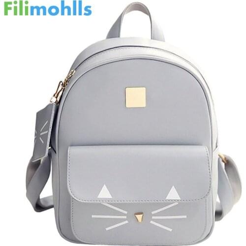 Hot Sale Cat Printing Backpack PU Leather Mini Backpacks Women School Bags for Teenage Girls Bags Children Backpack Bag S1304