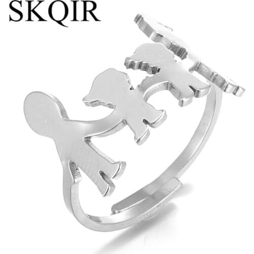 Love Mom Dad Little Boys Figure Rings For Women Cute Silver Color Stainless Steel Family Engagement Aros Ring Party Gift Brincos