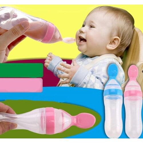 Multifunctional Squeeze Bottle With Baby Feeding Spoon Squeezed Rice Paste Feede Silica Gel Food Supplement Tableware