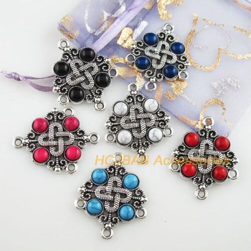 Fashion 6 New Knot Mixed Charms Acrylic Flowers Tibetan Silver Color Connectors 30x37mm