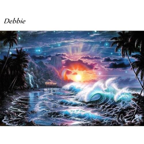 5D DIY Full Drill Square/Round Diamond Painting Sea Sunrise Landscape Diamond Embroidery Mosaic Kit Decor for Bead Art Wall Gift