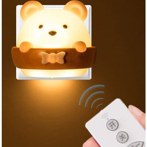 Rechargeable Bear Night Light Remote Control Bedroom Bedside Sleeping Baby Nursing Light Eye Protection Energy-saving Wall Lamp