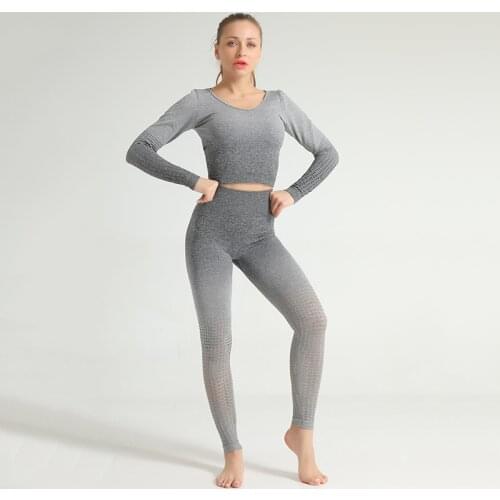 2020 New Fashion Fitness Leggings Ombre Seamless Yoga Suit Crop Tops For Womens Clothing 2 Piece Set Sportwear Female Tracksuit